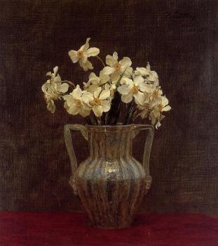 Henri Fantin-Latour : Narcisses in an Opaline Glass Vase